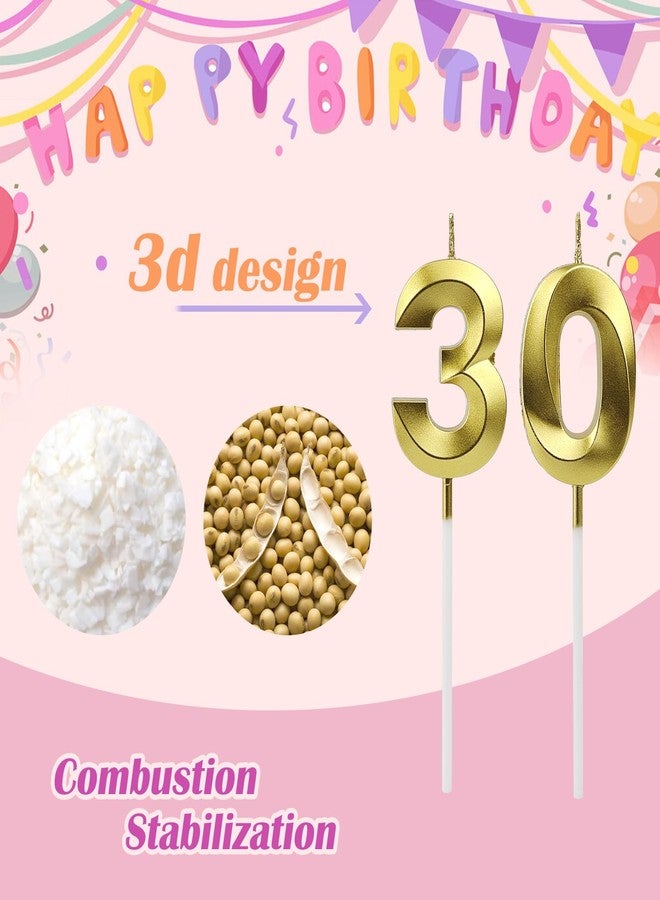 JUNSDUKE 30th Birthday Candles for Cake, Number Candles Decoration, Gold Birthday Cake Toppers for Men Women Anniversary Celebration (30th, Gold) - Image 3